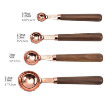 Load image into Gallery viewer, Walnut Handle Copper-Plated Kitchen Baking Tools Bartender Scale Measuring Set, 4 PCS / Set Measuring Spoon, 4 PCS / Set Measuring Cup