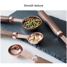 Load image into Gallery viewer, Walnut Handle Copper-Plated Kitchen Baking Tools Bartender Scale Measuring Set, 4 PCS / Set Measuring Spoon, 4 PCS / Set Measuring Cup