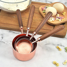 Load image into Gallery viewer, Walnut Handle Copper-Plated Kitchen Baking Tools Bartender Scale Measuring Set, 4 PCS / Set Measuring Spoon, 4 PCS / Set Measuring Cup