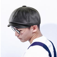 Load image into Gallery viewer, 15382 PU Leather Octagonal Hat Winter Outdoor Warm Cap Retro Beret