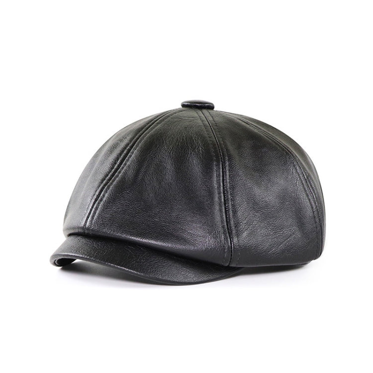 15382 PU Leather Octagonal Hat Winter Outdoor Warm Cap Retro Beret