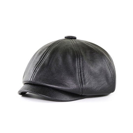 15382 PU Leather Octagonal Hat Winter Outdoor Warm Cap Retro Beret
