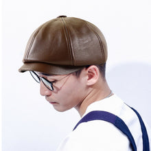Load image into Gallery viewer, 15382 PU Leather Octagonal Hat Winter Outdoor Warm Cap Retro Beret