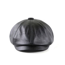 Load image into Gallery viewer, 15382 PU Leather Octagonal Hat Winter Outdoor Warm Cap Retro Beret