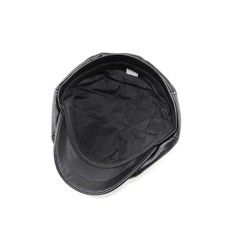 15382 PU Leather Octagonal Hat Winter Outdoor Warm Cap Retro Beret