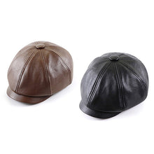 Load image into Gallery viewer, 15382 PU Leather Octagonal Hat Winter Outdoor Warm Cap Retro Beret