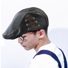 Load image into Gallery viewer, 12968 Perforated Strap Design Outdoor All-Match PU Leather Peaked Cap Berets