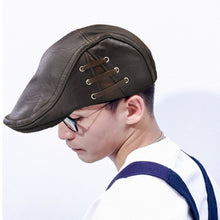 Load image into Gallery viewer, 12968 Perforated Strap Design Outdoor All-Match PU Leather Peaked Cap Berets