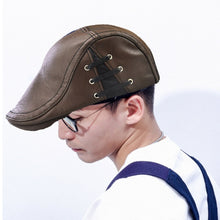 Load image into Gallery viewer, 12968 Perforated Strap Design Outdoor All-Match PU Leather Peaked Cap Berets