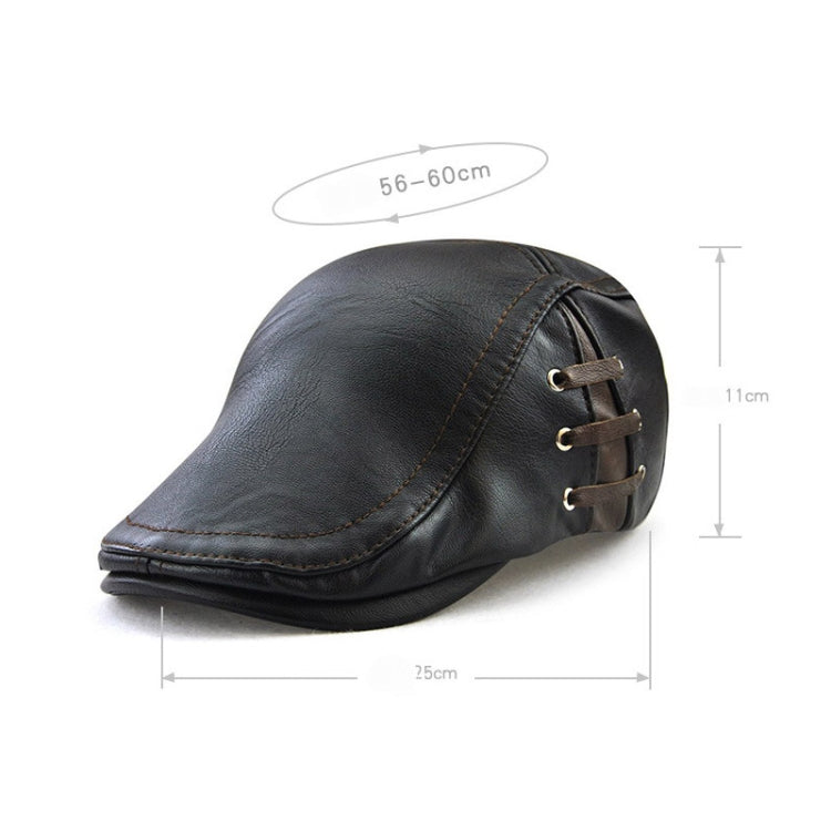 12968 Perforated Strap Design Outdoor All-Match PU Leather Peaked Cap Berets