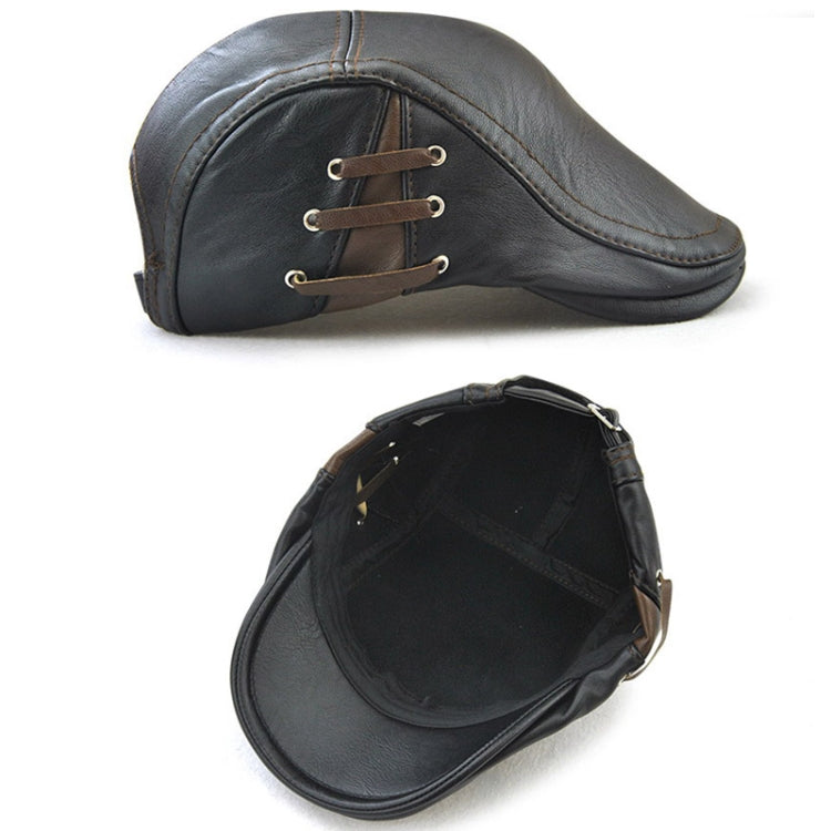 12968 Perforated Strap Design Outdoor All-Match PU Leather Peaked Cap Berets
