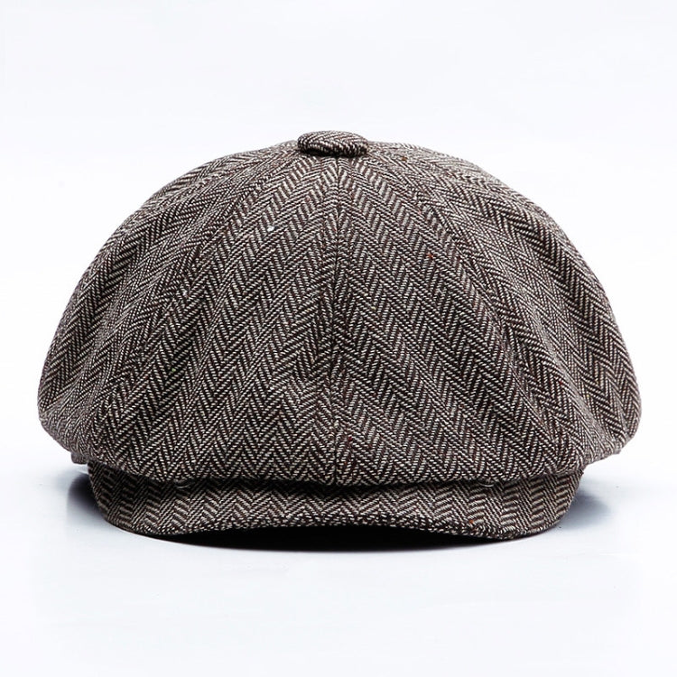 14128 Stripe Snap Design Beret Autumn And Winter Retro Wild Octagonal Hat
