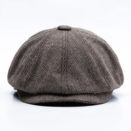 14128 Stripe Snap Design Beret Autumn And Winter Retro Wild Octagonal Hat