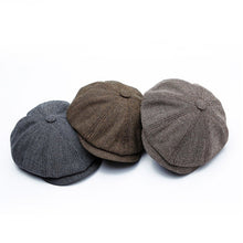 Load image into Gallery viewer, 14128 Stripe Snap Design Beret Autumn And Winter Retro Wild Octagonal Hat