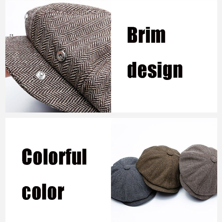 14128 Stripe Snap Design Beret Autumn And Winter Retro Wild Octagonal Hat