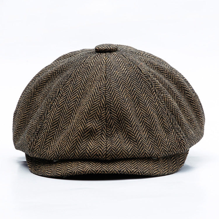 14128 Stripe Snap Design Beret Autumn And Winter Retro Wild Octagonal Hat