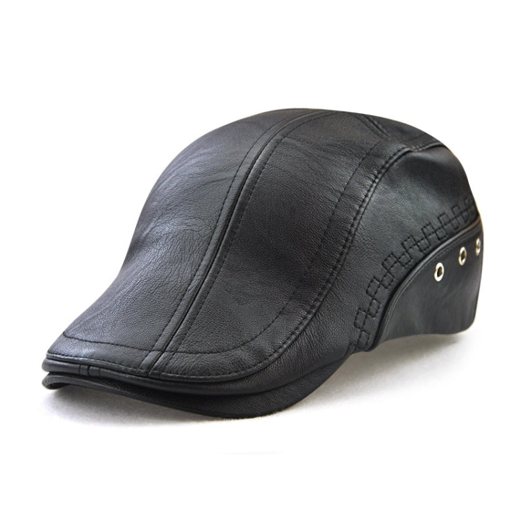 12982 Autumn and Winter Adjustable PU Leather Perforated Peaked Cap