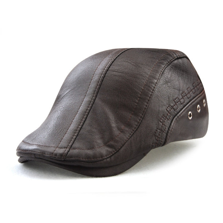 12982 Autumn and Winter Adjustable PU Leather Perforated Peaked Cap