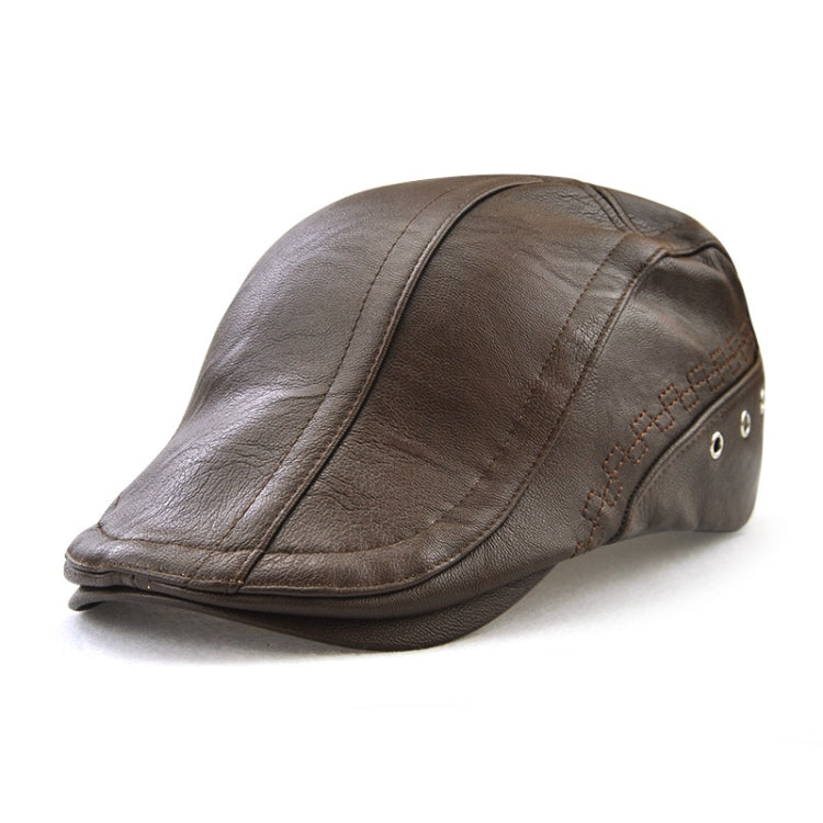12982 Autumn and Winter Adjustable PU Leather Perforated Peaked Cap