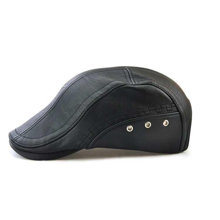 12982 Autumn and Winter Adjustable PU Leather Perforated Peaked Cap