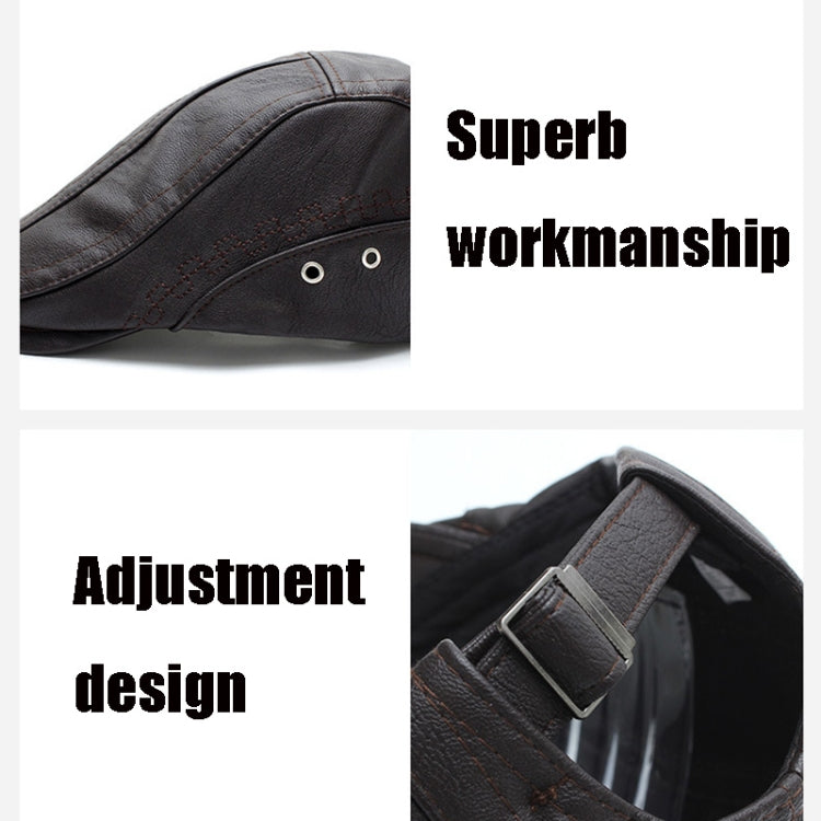 12982 Autumn and Winter Adjustable PU Leather Perforated Peaked Cap