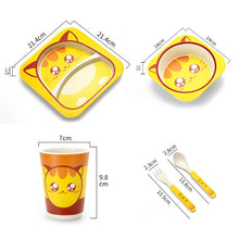 Load image into Gallery viewer, Baby Dish Tableware Set Cartoon Fork Feeding Dishes for Kids Utensils Natural Bamboo Fiber Bowl With Cup Spoon Plate