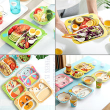 Load image into Gallery viewer, Baby Dish Tableware Set Cartoon Fork Feeding Dishes for Kids Utensils Natural Bamboo Fiber Bowl With Cup Spoon Plate