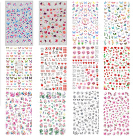 10pcs 3D Adhesive Butterfly Retro Rose Color Nail Art Sticker