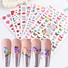 Load image into Gallery viewer, 10pcs 3D Adhesive Butterfly Retro Rose Color Nail Art Sticker
