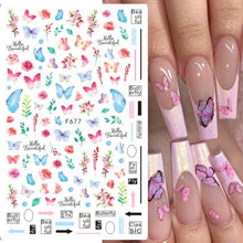 Load image into Gallery viewer, 10pcs 3D Adhesive Butterfly Retro Rose Color Nail Art Sticker