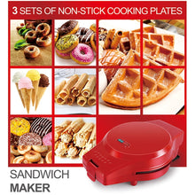 Load image into Gallery viewer, 3-in-1 Multi-Function Eleictric Baking Pan Breakfast Maker Donut Sandwich Waffle Maker Pizza Maker, EU Plug, 3-in-1 Multi-Function Waffle Maker