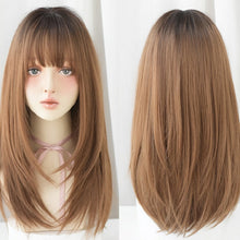 Load image into Gallery viewer, Ladies Long Straight Hair Air Bangs Wig Hair Set, Honey Tea, Cool Brown, Black Brown