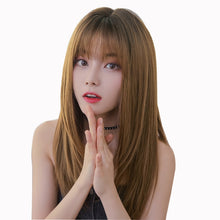 Load image into Gallery viewer, Ladies Long Straight Hair Air Bangs Wig Hair Set, Honey Tea, Cool Brown, Black Brown