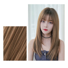 Load image into Gallery viewer, Ladies Long Straight Hair Air Bangs Wig Hair Set, Honey Tea, Cool Brown, Black Brown