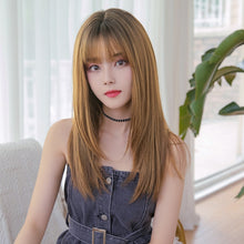 Load image into Gallery viewer, Ladies Long Straight Hair Air Bangs Wig Hair Set, Honey Tea, Cool Brown, Black Brown