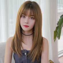 Load image into Gallery viewer, Ladies Long Straight Hair Air Bangs Wig Hair Set, Honey Tea, Cool Brown, Black Brown