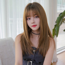 Load image into Gallery viewer, Ladies Long Straight Hair Air Bangs Wig Hair Set, Honey Tea, Cool Brown, Black Brown