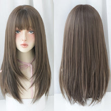 Load image into Gallery viewer, Ladies Long Straight Hair Air Bangs Wig Hair Set, Honey Tea, Cool Brown, Black Brown