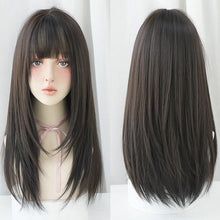 Load image into Gallery viewer, Ladies Long Straight Hair Air Bangs Wig Hair Set, Honey Tea, Cool Brown, Black Brown