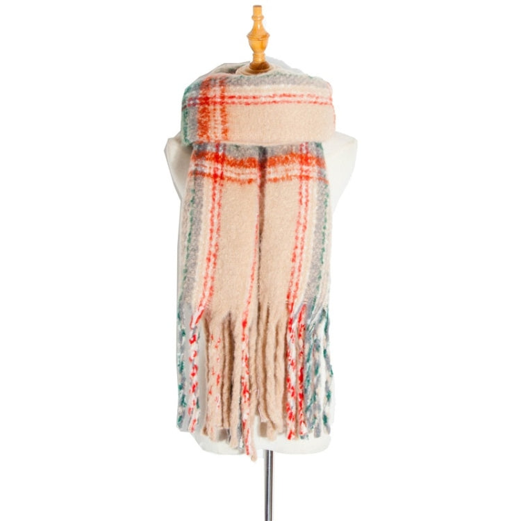 Autumn & Winter Polyester Ladies Warmth Thickened Fringed Fine Grid Scarf