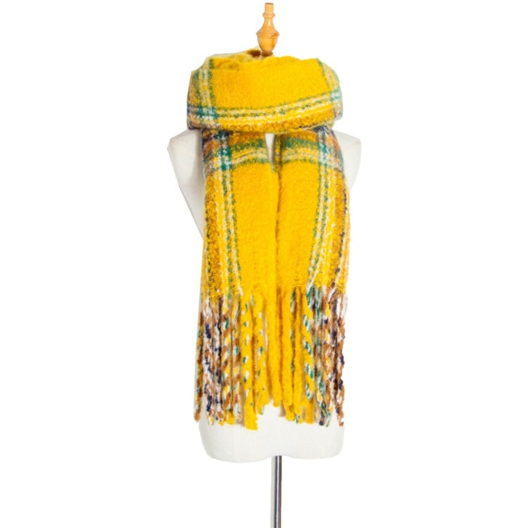 Autumn & Winter Polyester Ladies Warmth Thickened Fringed Fine Grid Scarf