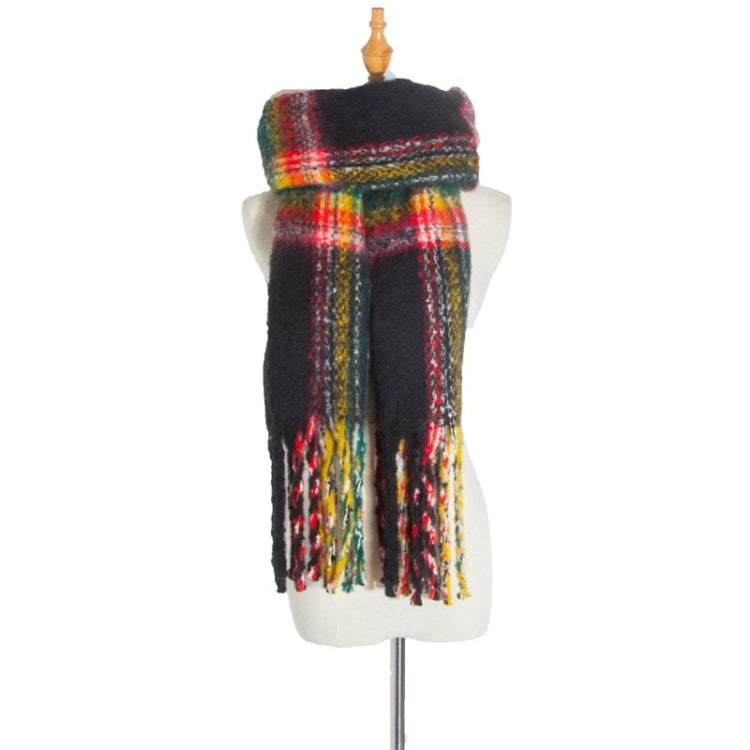 Autumn & Winter Polyester Ladies Warmth Thickened Fringed Fine Grid Scarf