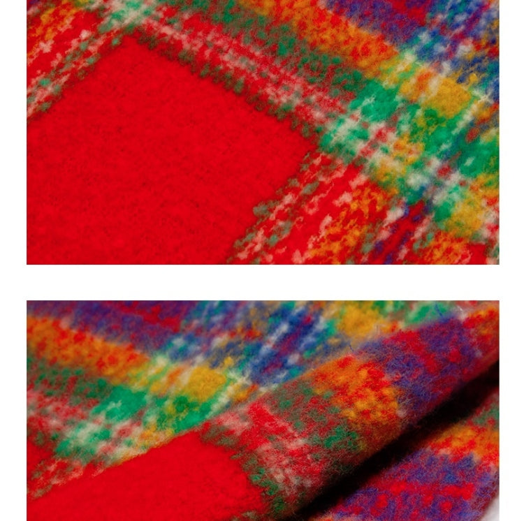 Autumn & Winter Polyester Ladies Warmth Thickened Fringed Fine Grid Scarf