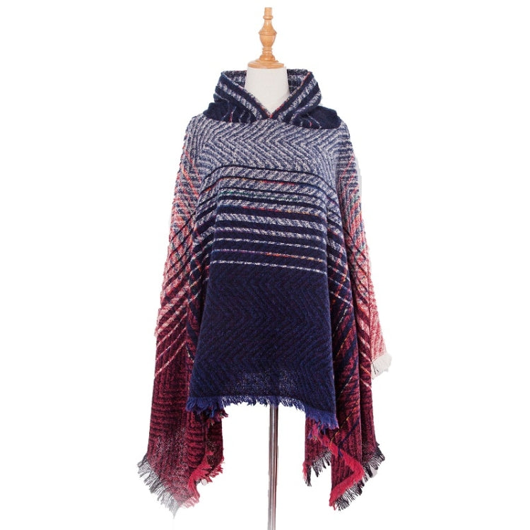 Spring Autumn Winter Checkered Pattern Hooded Cloak Shawl Scarf