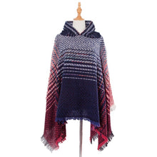 Load image into Gallery viewer, Spring Autumn Winter Checkered Pattern Hooded Cloak Shawl Scarf
