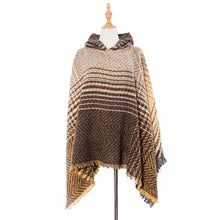 Load image into Gallery viewer, Spring Autumn Winter Checkered Pattern Hooded Cloak Shawl Scarf