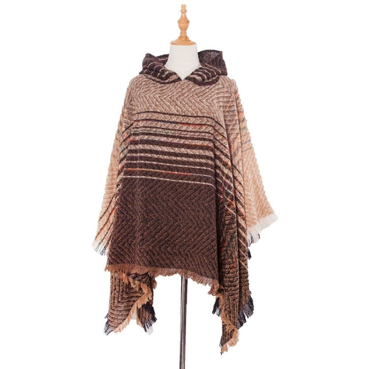 Spring Autumn Winter Checkered Pattern Hooded Cloak Shawl Scarf