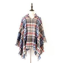 Load image into Gallery viewer, Spring Autumn Winter Checkered Pattern Hooded Cloak Shawl Scarf