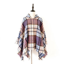 Load image into Gallery viewer, Spring Autumn Winter Checkered Pattern Hooded Cloak Shawl Scarf