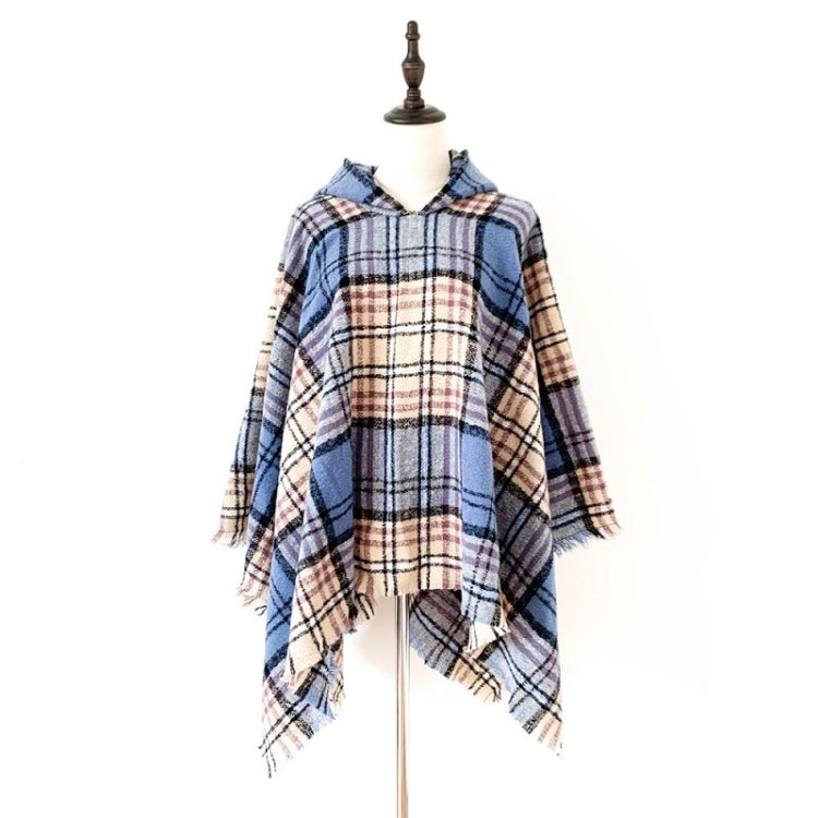Spring Autumn Winter Checkered Pattern Hooded Cloak Shawl Scarf